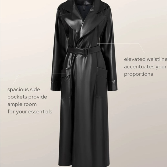 Full length faux leather Trench Coat. - Picture 2 of 6